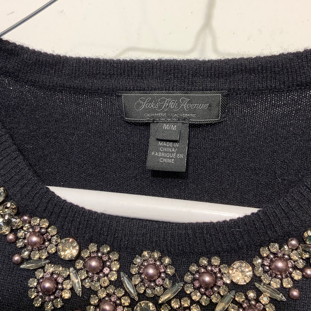 Saks Fifth Avenue Black Sweater with Jewel Embellishments